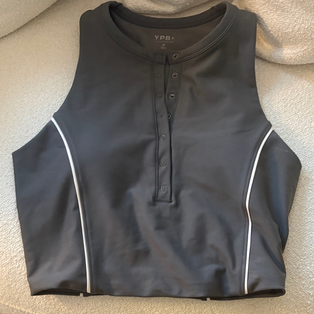 YPB Grey Sleeveless Workout Top with White Piping and Built-in bra
